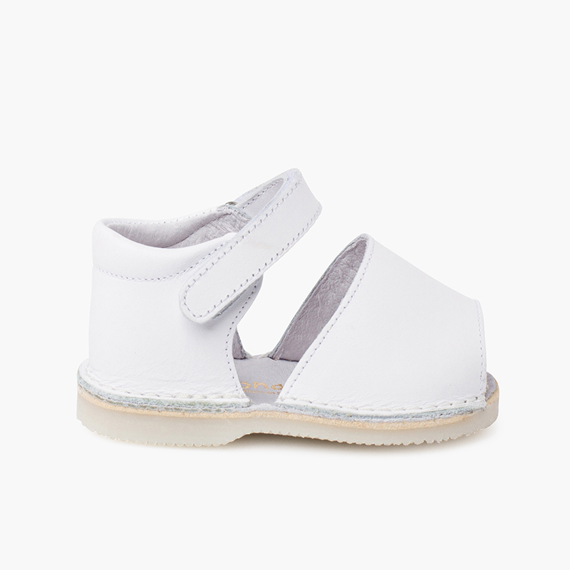 Sandales Avarcas bébé cuir Bande adhérente  Blanc