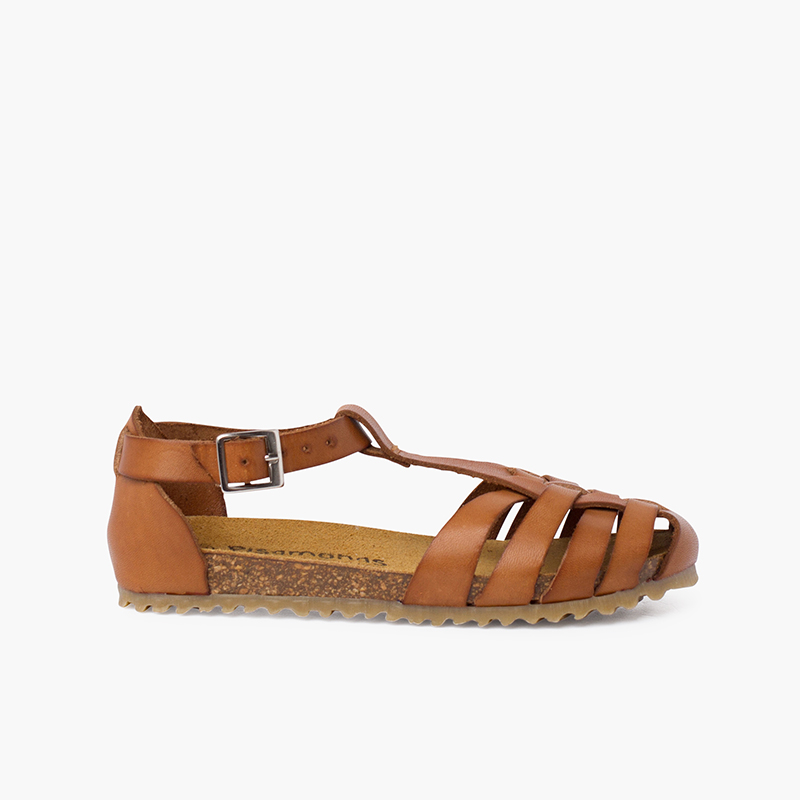 Sandales cuir femme et enfant semelle bio Couleur Cuir