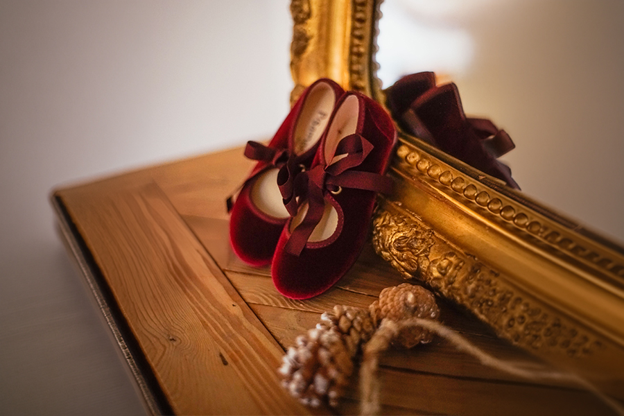 Chaussures babies velours avec nœud gros-grain filles 