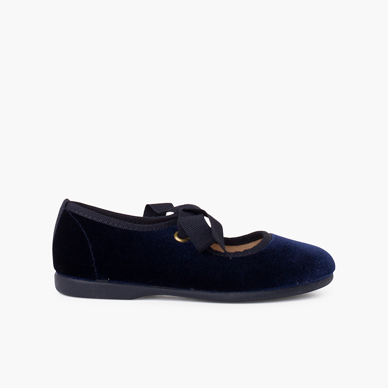 Chaussures babies velours avec nœud gros-grain filles  Bleu Marine
