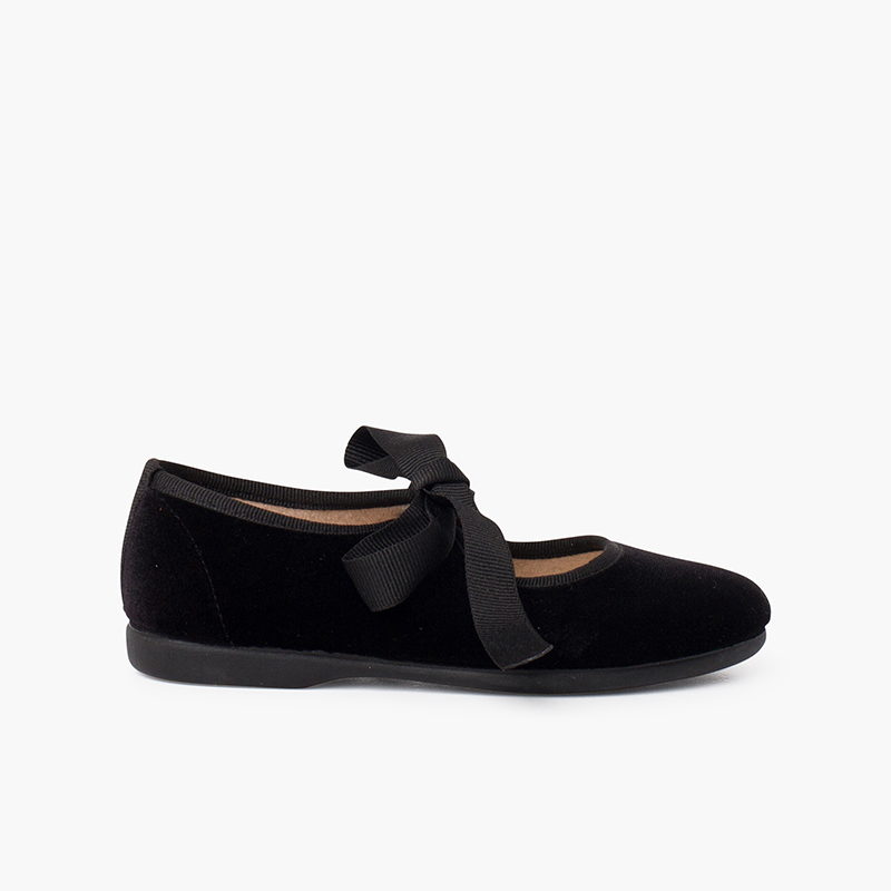 Chaussures babies velours avec nœud gros-grain filles  Noir
