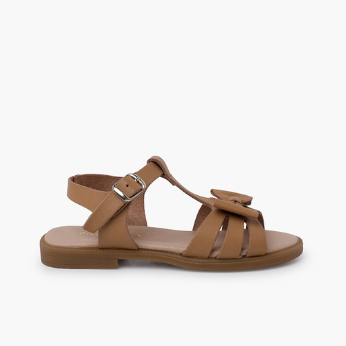 Sandale en cuir pour fille avec fermeture à boucle Beige