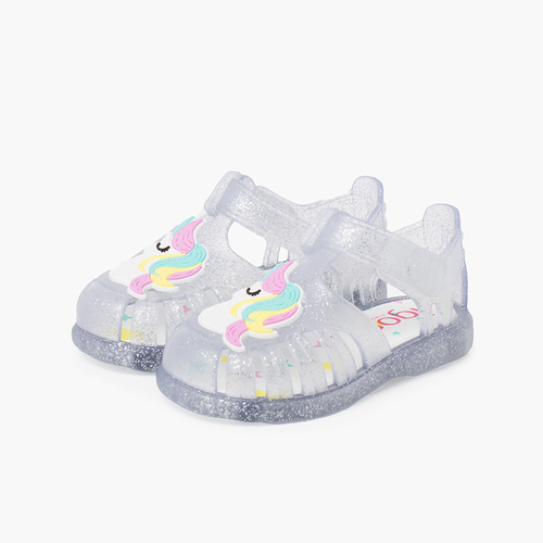 Sandales de plage bande adhésive avec licorne pailletées Blanc
