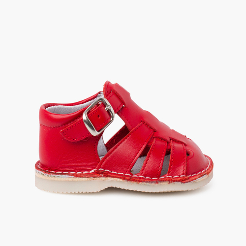 Sandales crabe en cuir pour bébé avec fermeture à boucle Rouge