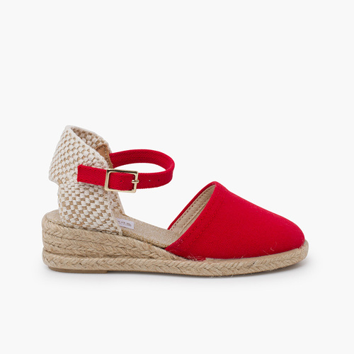 Espadrilles compensées pour fille et femme avec boucle Rouge