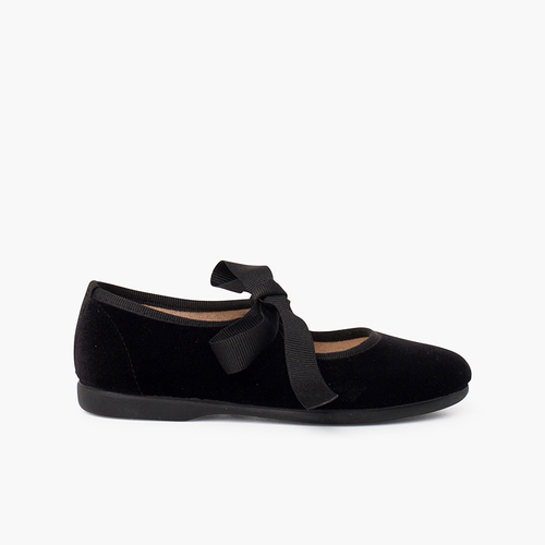Chaussures babies velours avec nœud gros-grain filles  Noir