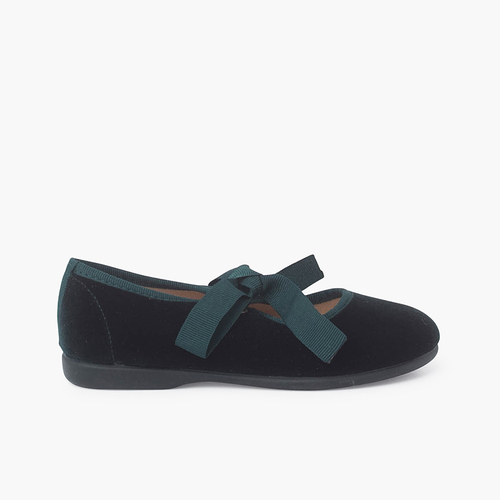 Chaussures babies velours avec nœud gros-grain filles  Vert