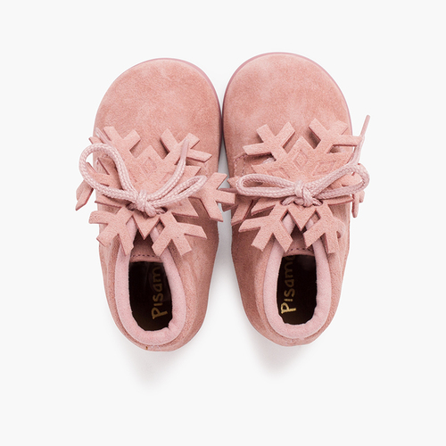 Bottines à lacets en daim avec ornement flocon de neige Rose