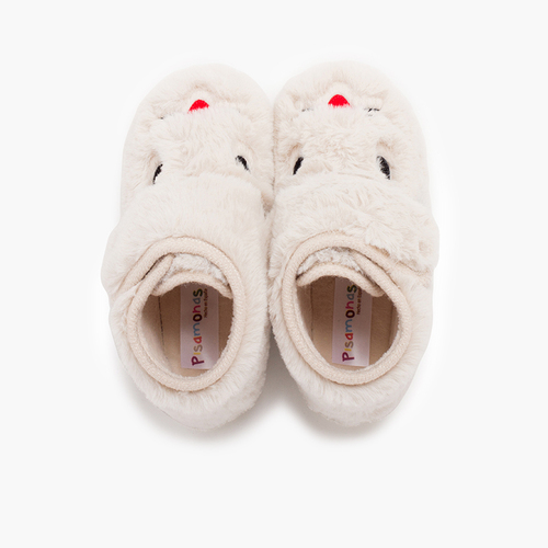 Chaussons de lapin en fourrure douce Écru