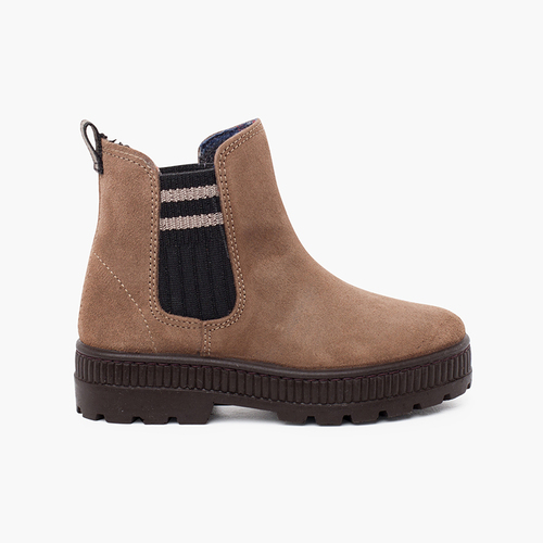 Botte chaussette fendue élastique à rayures latérales Taupe