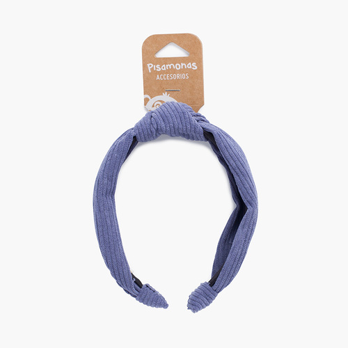 Bandeau à nœud en velours côtelé Bleu de France