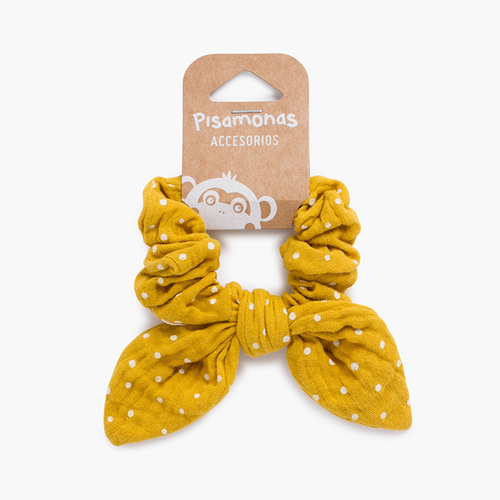 Chouchou scrunchie avec nœud à pois Moutarde