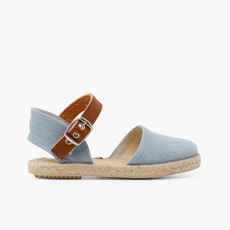 Espadrilles en toile recyclée avec bande type cuir Bleu Ciel