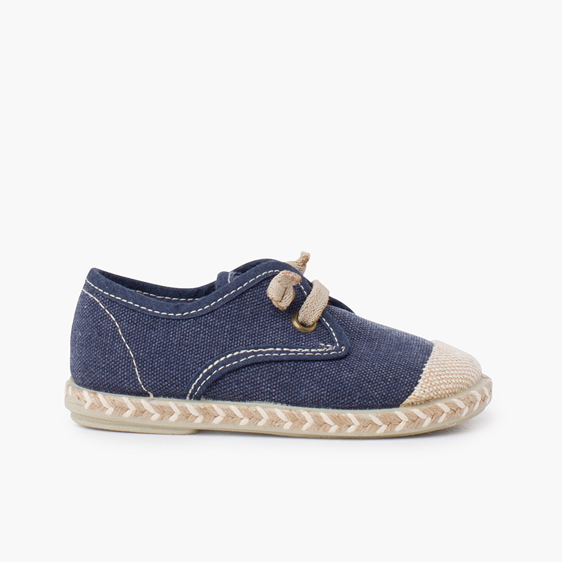 Derbies pour enfants avec embout de jute et lacets élastiques Bleu Marine