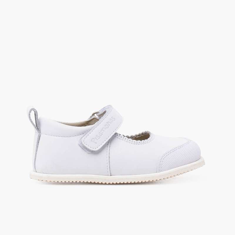 Chaussures babies en cuir sport embout fermeture scratch Blanc