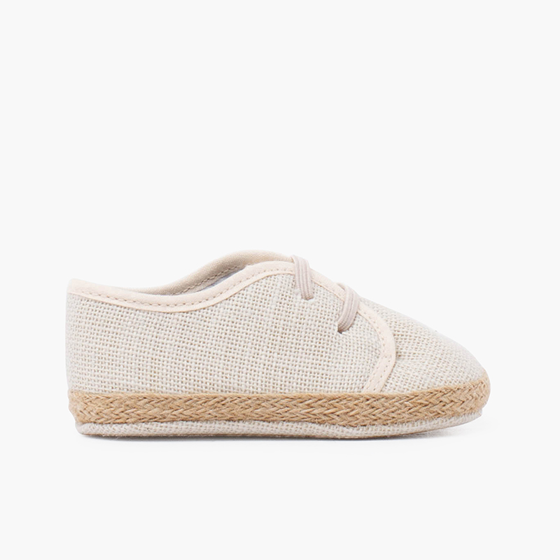 Chaussures pour bébé en lin et jute avec lacets élastiques Écru