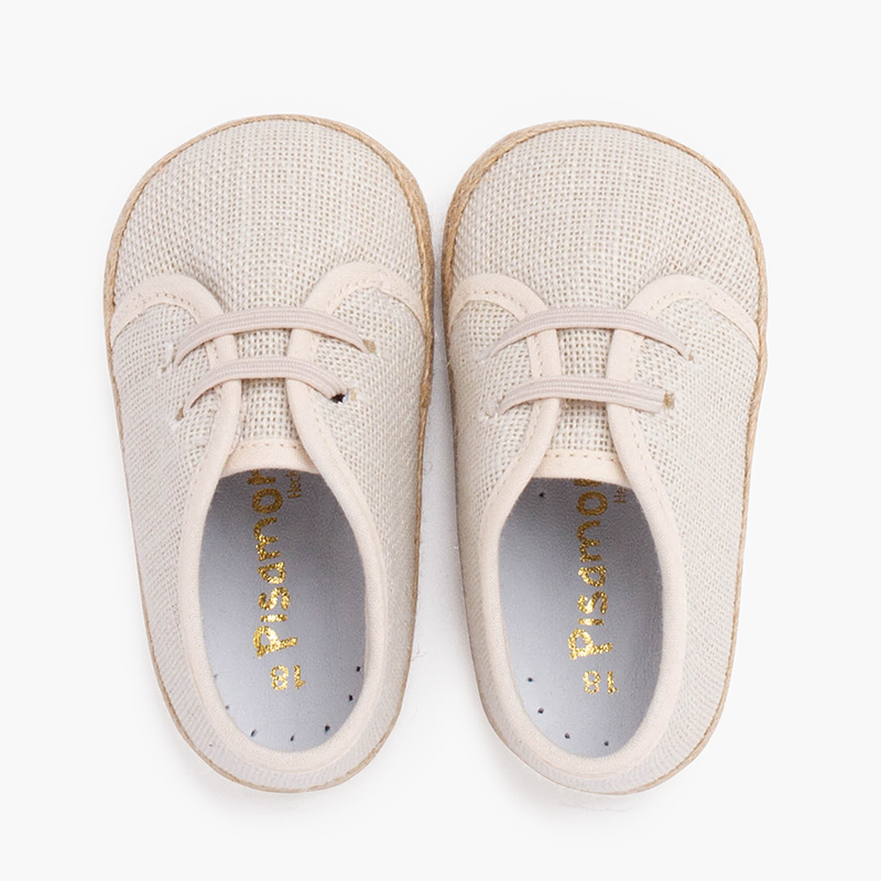 Chaussures pour bébé en lin et jute avec lacets élastiques Écru