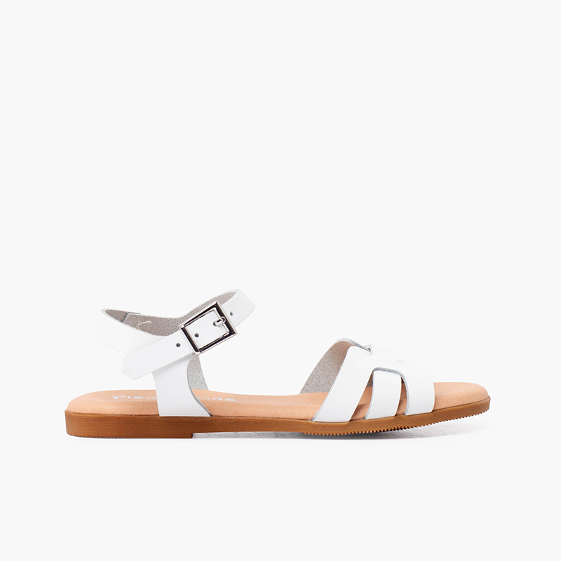 Sandales pelle romaine en cuir pour femme et fille Blanc