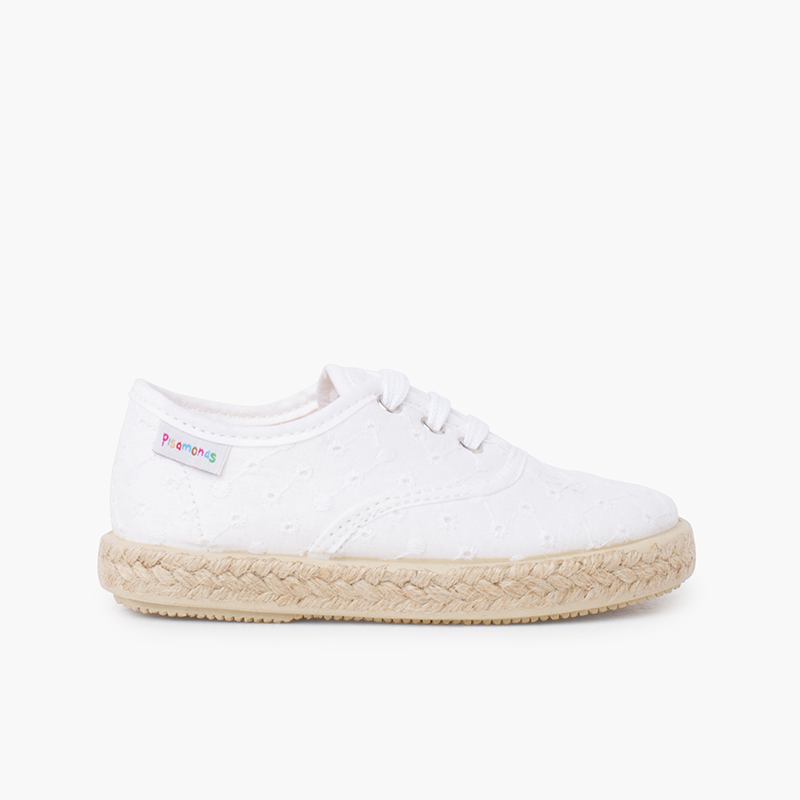 Baskets de type Espadrille Tissu brodé suisse Blanc