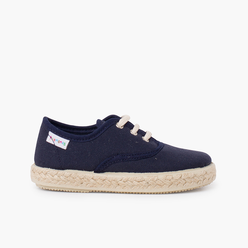 Baskets en toile lacets semelle espadrille Bleu Marine