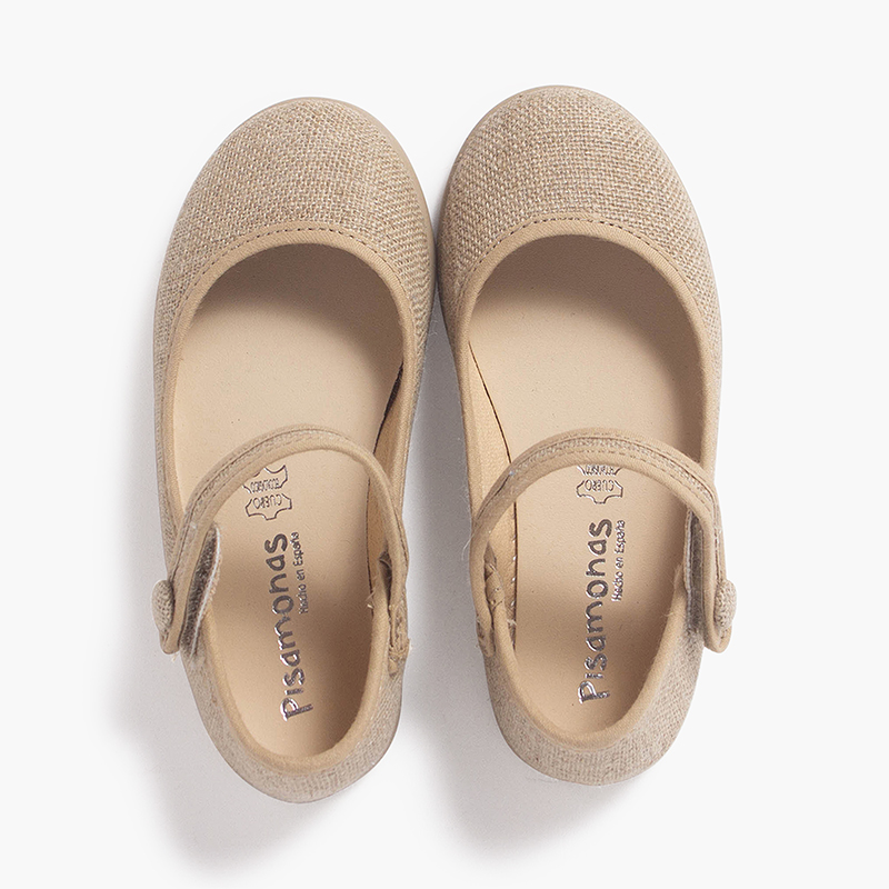 Chaussures babies décolleté à fermeture scratch détail bouton Naturel