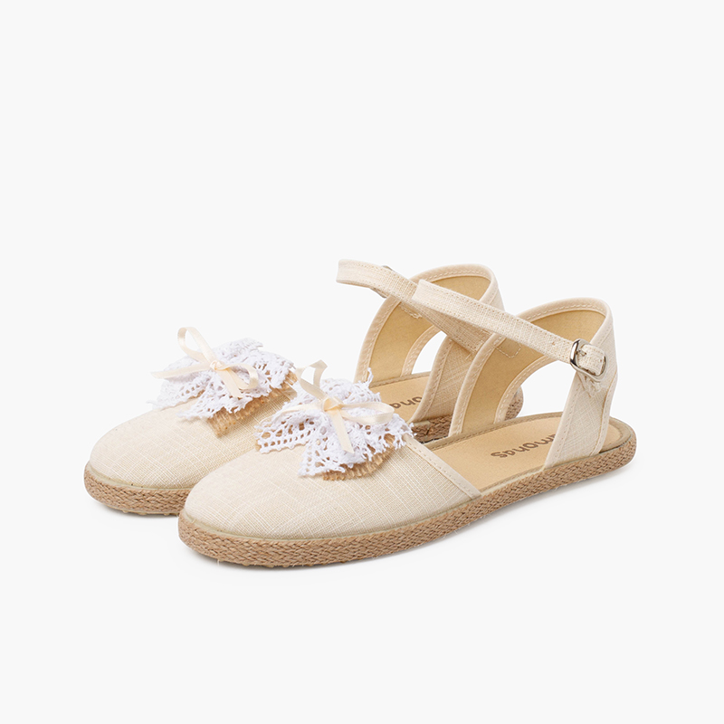 Espadrilles de cérémonie en lin avec nœud rustique Beige