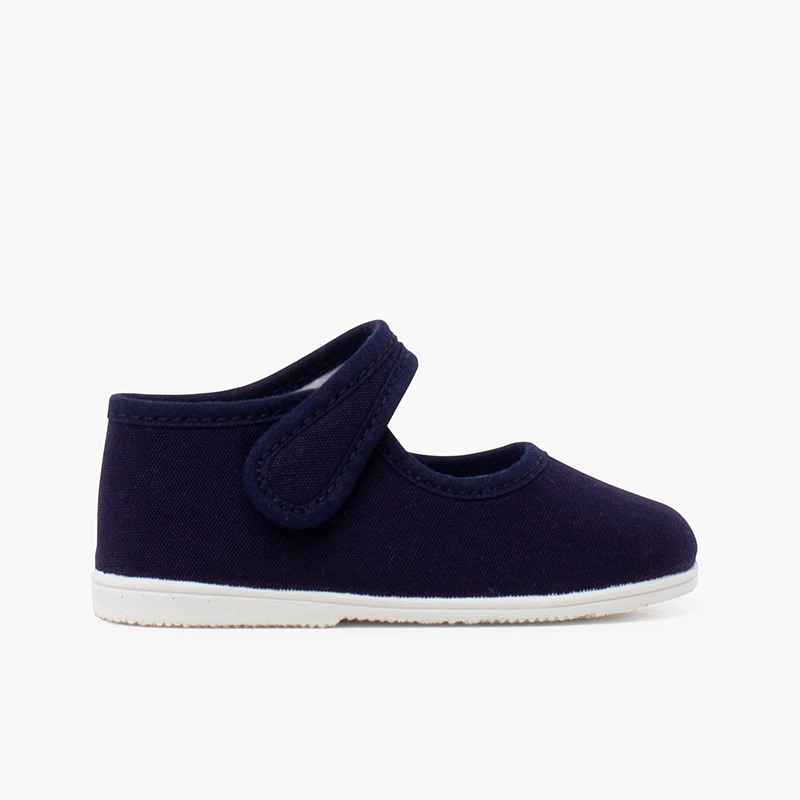 Chaussures babies en toile semelle fine et fermeture scratch Bleu Marine