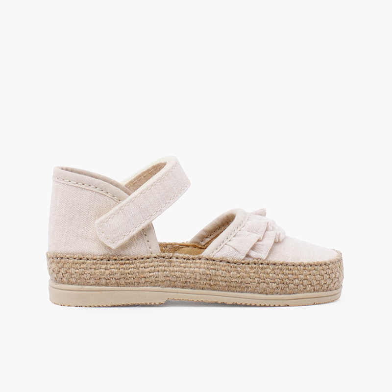 Espadrilles bébé à volants et bande adhérente Beige