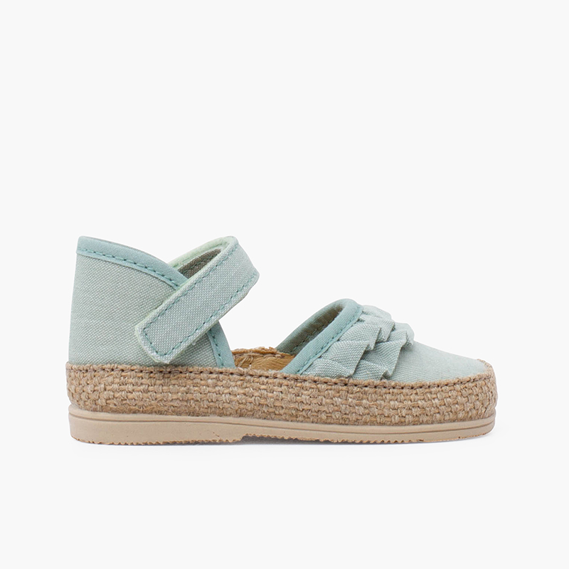 Espadrilles bébé à volants et bande adhérente Vert Eau