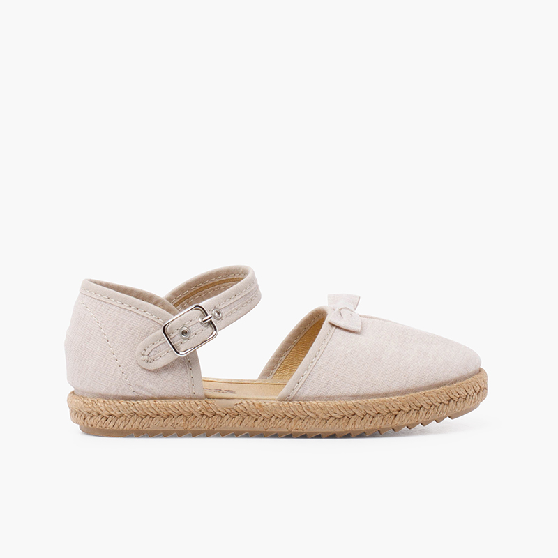 Espadrilles à nœud et cou-de-pied froncé Beige
