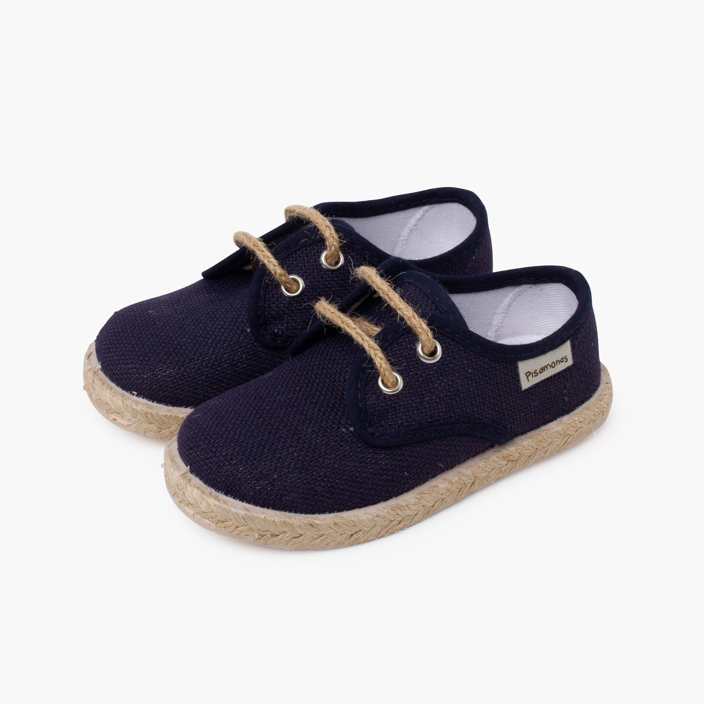 Derbies en lin à lacets et base en jute Bleu Marine