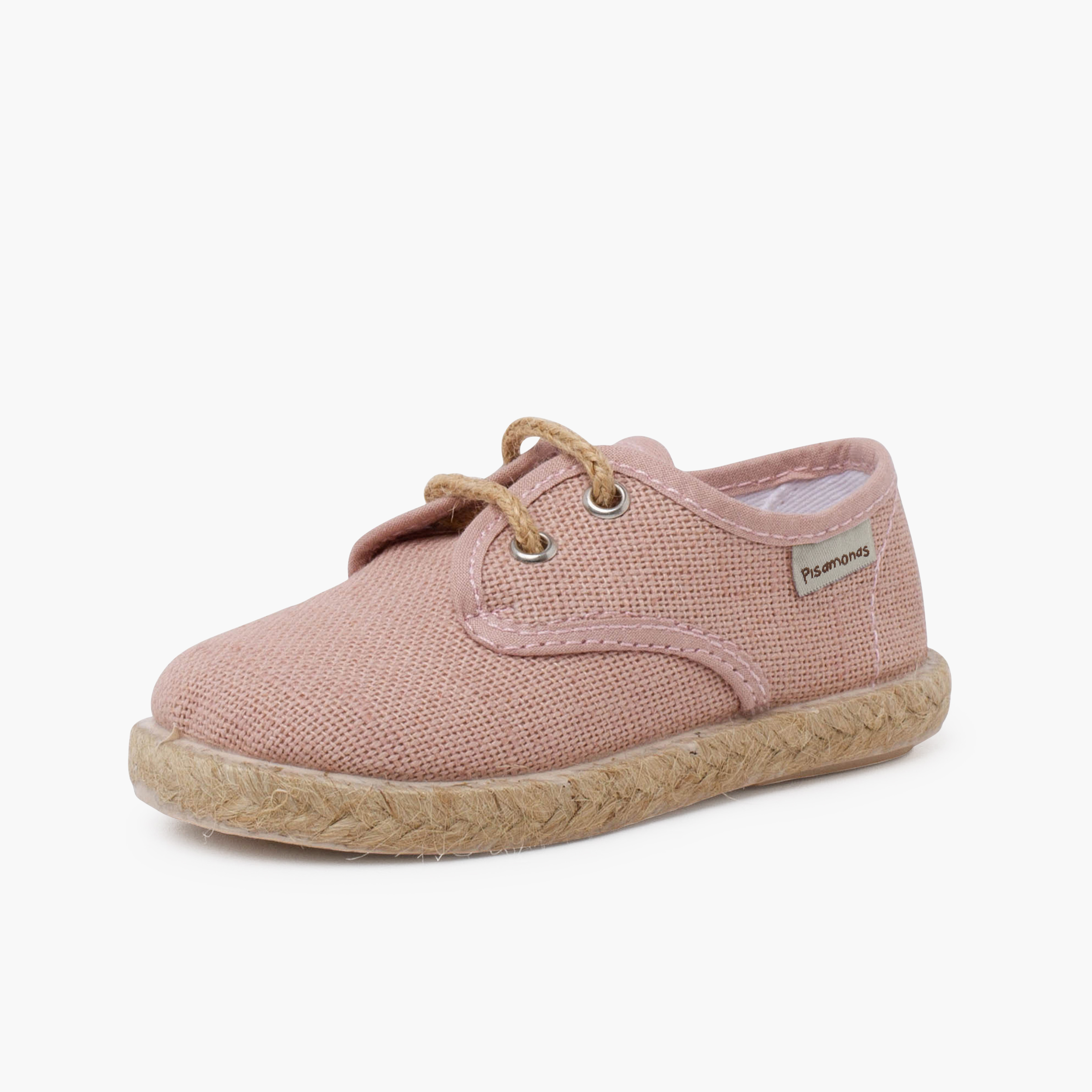 Derbies en lin à lacets et base en jute Vieux Rose