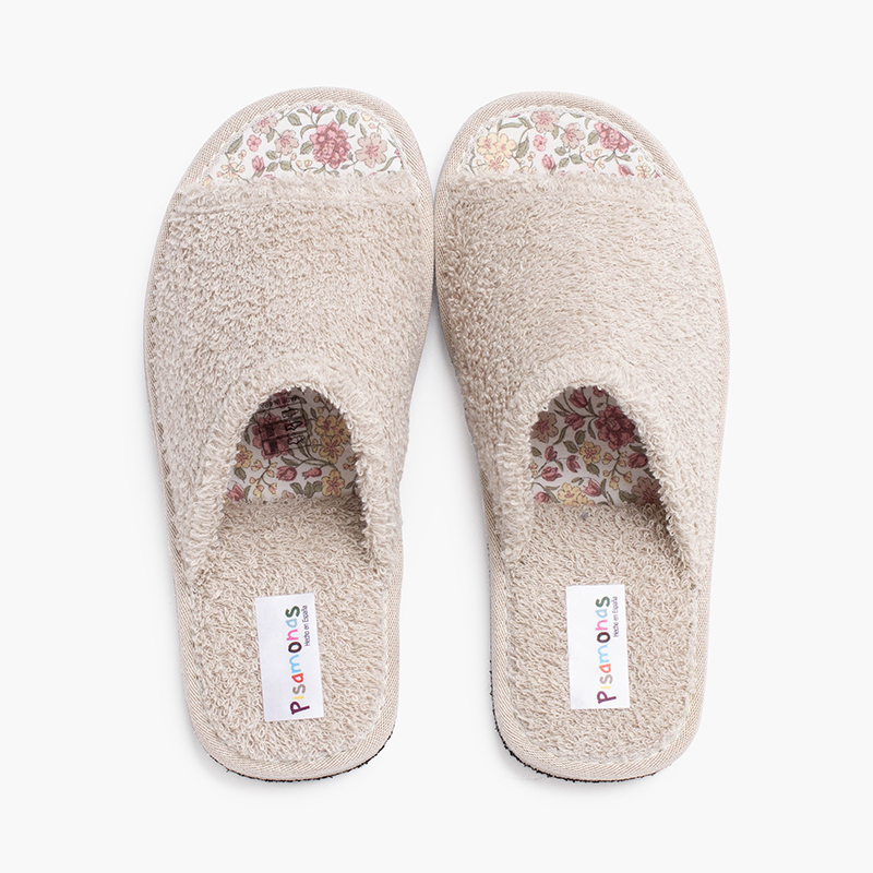 Chaussons éco-serviette fille à fleurs Beige