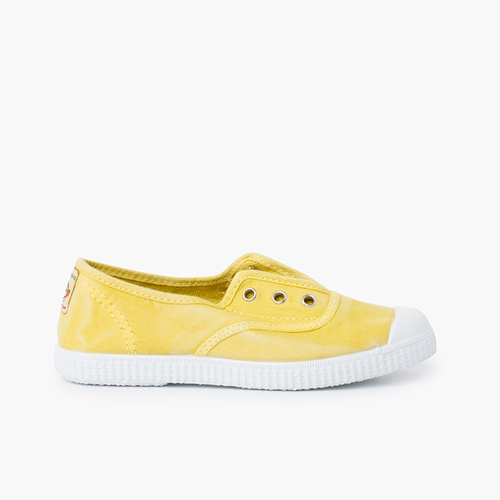 Baskets en toile à effet usé sans lacets Jaune Banane