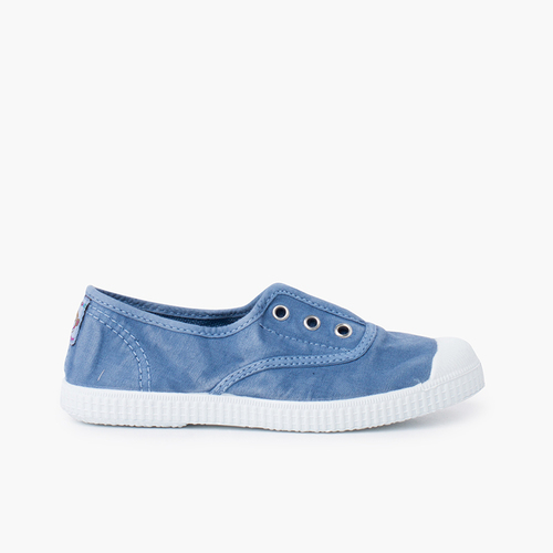 Baskets en toile à effet usé sans lacets Bleu