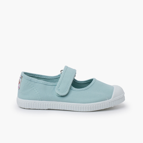 Chaussures babies bout en caoutchouc à fermeture scratch Aigue-marine