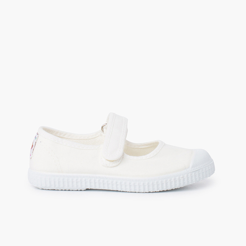 Chaussures babies bout en caoutchouc à fermeture scratch Blanc