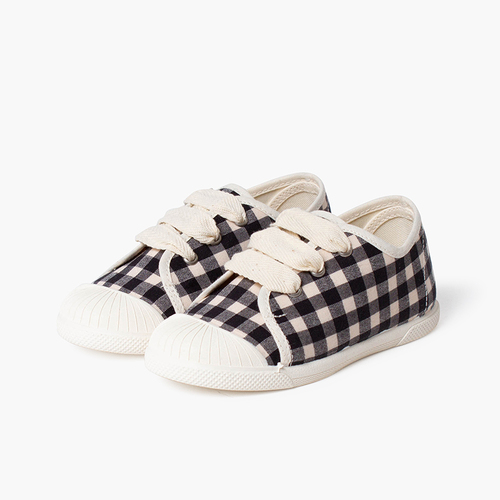 Baskets vichy à lacets avec bout en caoutchouc Noir