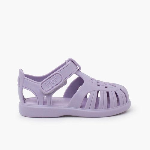Sandales plastique à fermeture scratch Tobby Solid Mauve