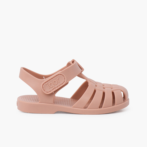 Sandales plage enfants couleurs poussiéreuse fermeture scratch Rose Pâle