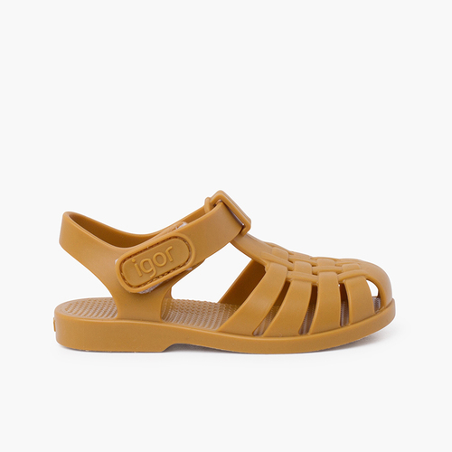 Sandales plage enfants couleurs poussiéreuse fermeture scratch Moutarde