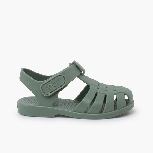 Sandales plage enfants couleurs poussiéreuse fermeture scratch Vert