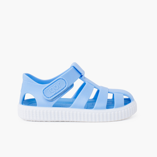 Sandales plastique type baskets à scratch Bleu Ciel