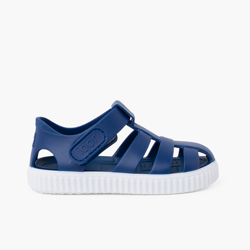 Sandales plastique type baskets à scratch Bleu Marine