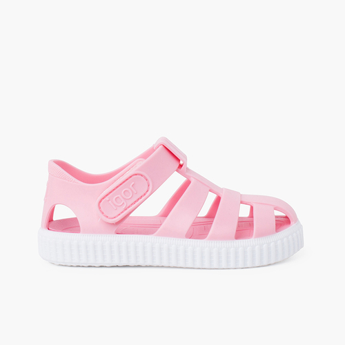 Sandales plastique type baskets à scratch Rose