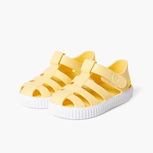 Sandales plastique type baskets à scratch Vanille