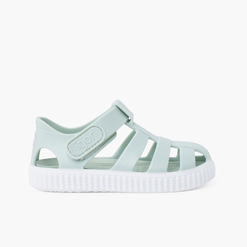 Sandales plastique type baskets à scratch Menthe