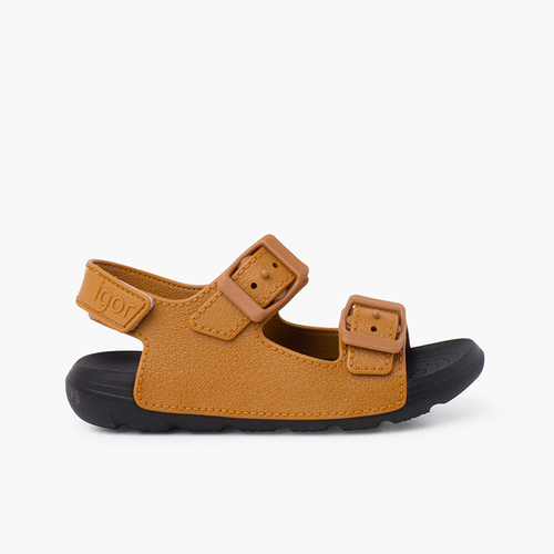 Sandales à double boucle et à scratch semelle EVA Caramel