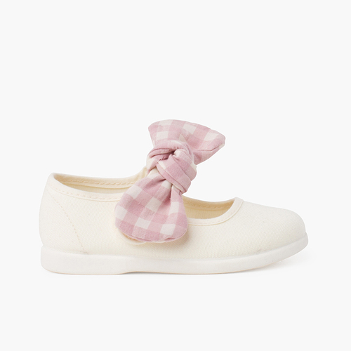 Chaussures babies nœud vichy à fermeture scratch Rose Pastel