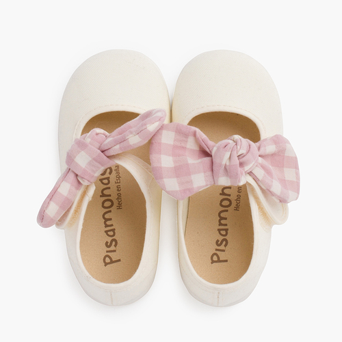 Chaussures babies nœud vichy à fermeture scratch Rose Pastel